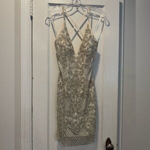 Size 4 Primavera white sequence prom dress